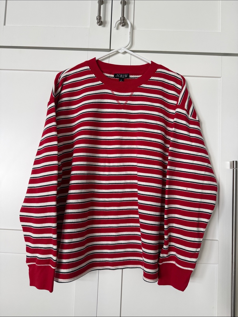 J. Crew Red, White & Navy Striped Crewneck Sweater